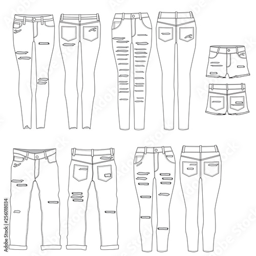 Vector template for distressed Womens denim jeans