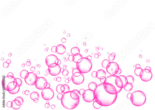 Pink fizzing air or water bubbles on white  background.