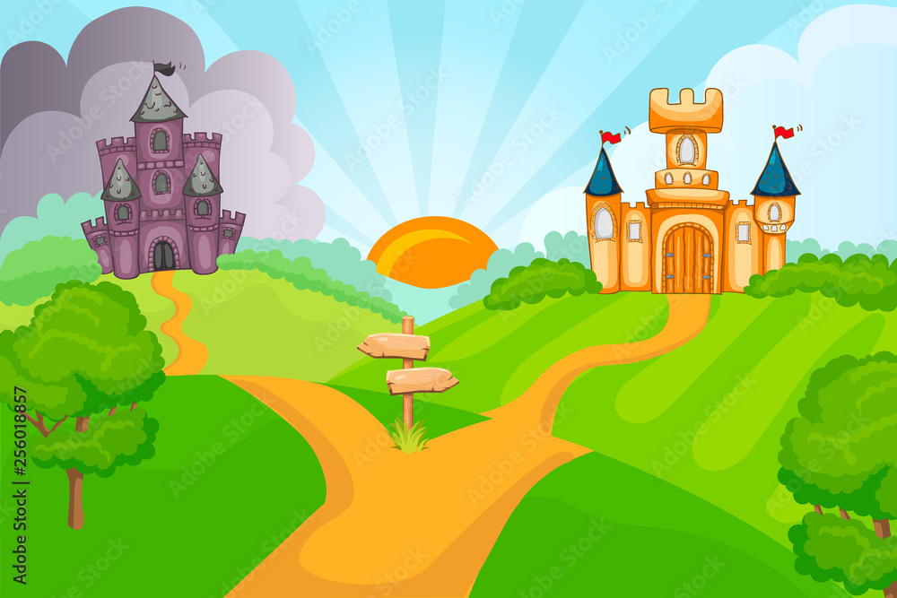 Fototapeta premium Evil and good fairytale castles