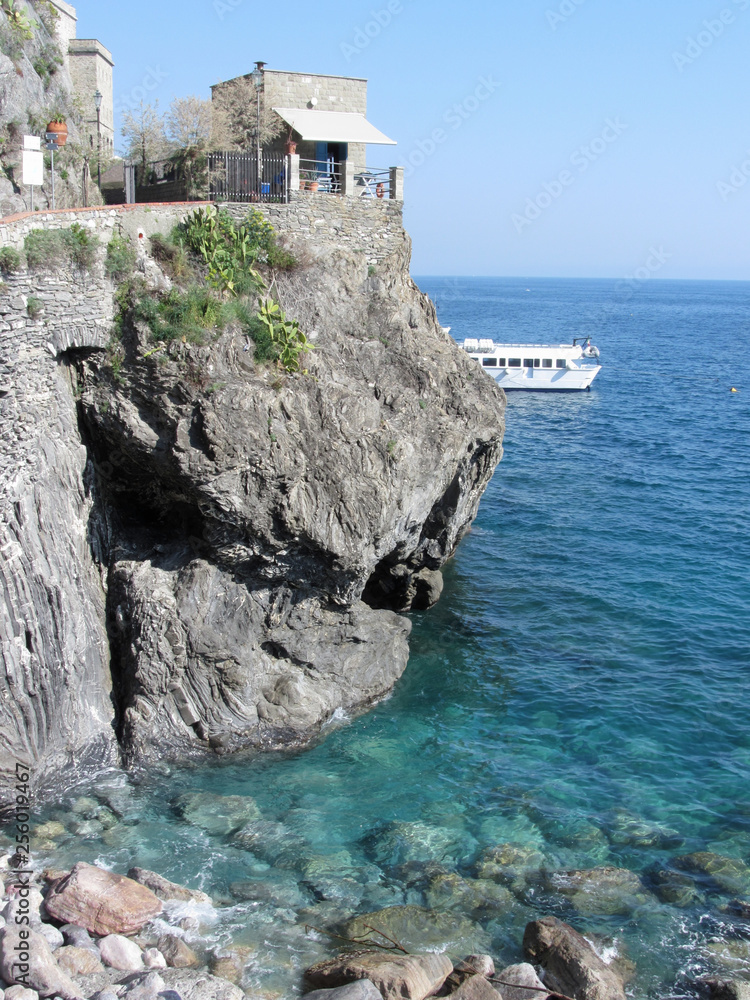 Terrace overlooking the sea of Monterosso, a coastal village in Cinque Terre, Italy