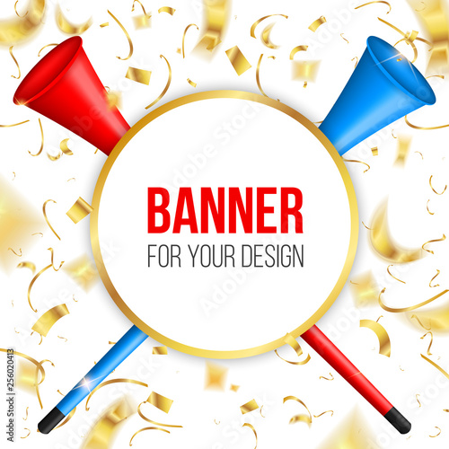 Creative vector illustration of vuvuzela trumpet, pipe, bugle for soccer, football fan isolated on transparent background. Art design abstract concept graphic sport play element