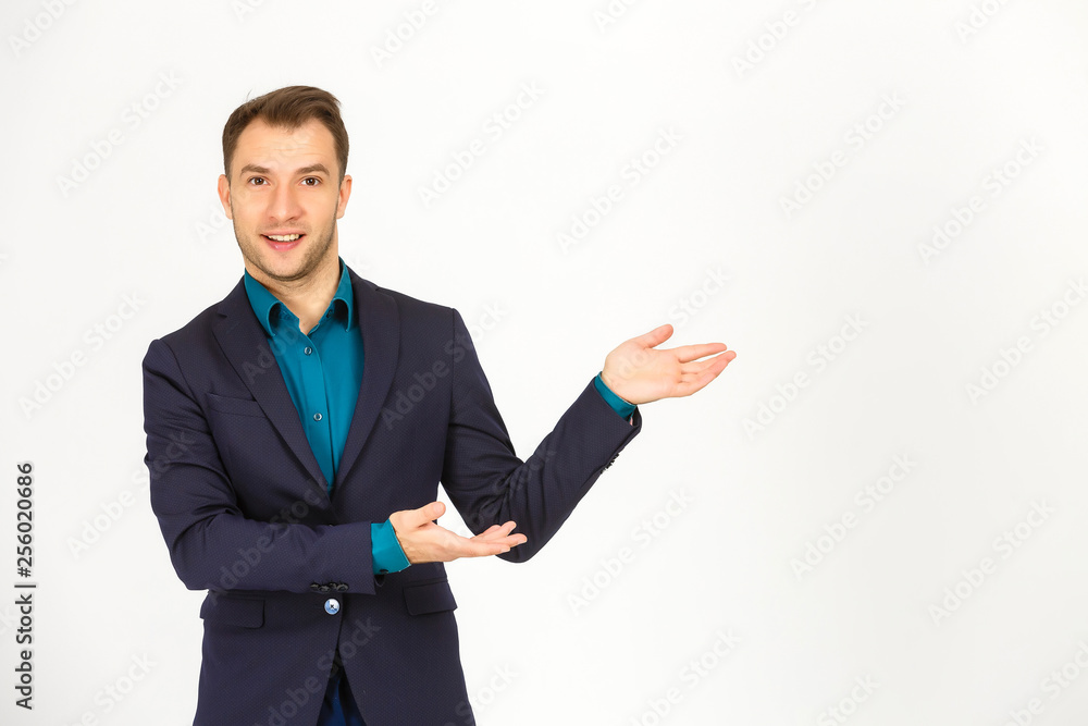 business man pointing space business man pointing space