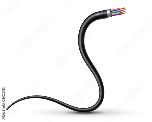 Creative vector illustration of flexible electric copper wires, network curved power cable isolated on transparent background. Art design electronics and connection. Abstract concept graphic element photo