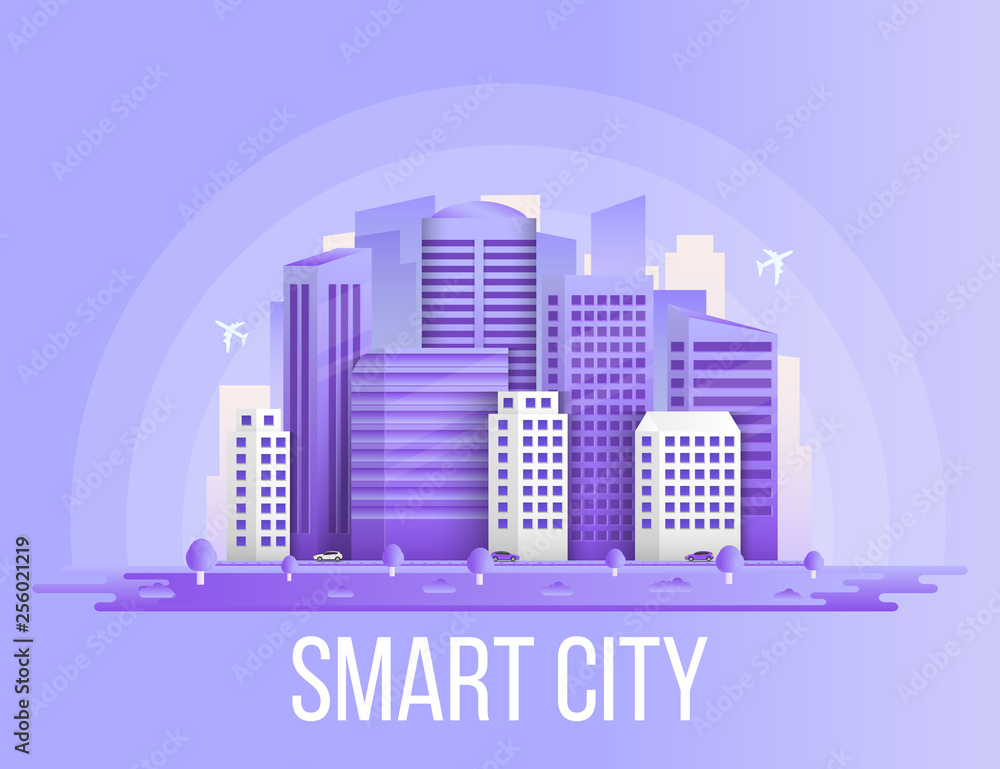 Creative vector illustration of smart city urban landscape isolated on transparent background. Art design social media communication internet network. Abstract concept buildings, skyscrapers element