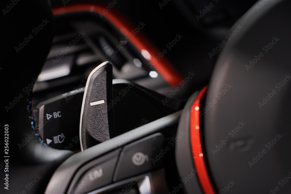 interior of a sport car with paddles for sequential gearbox