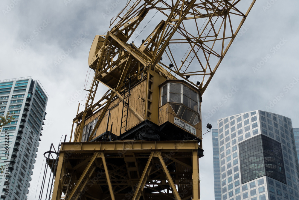 Large crane between skyscrapers in Buenos Aires, Argentina.