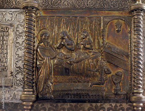 Bass relief with images from the life of St. Simeon, Saint Simeons chest at the atrium of Croatian Academy of Sciences and Arts in Zagreb © zatletic