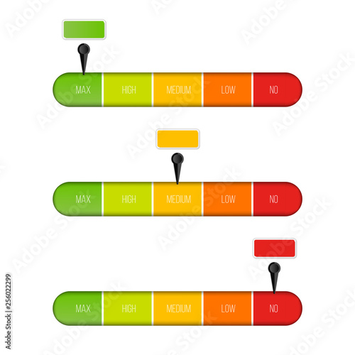 Creative vector illustration of level indicator meter with percentage units isolated on transparent background. Art design progress bar template. Abstract concept graphic slider infographic element