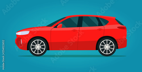 Red compact CUV  isolated. Vector flat style illustratio