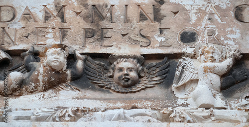 Angel, portal of Saint Saviour Church in Dubrovnik, Croatia 