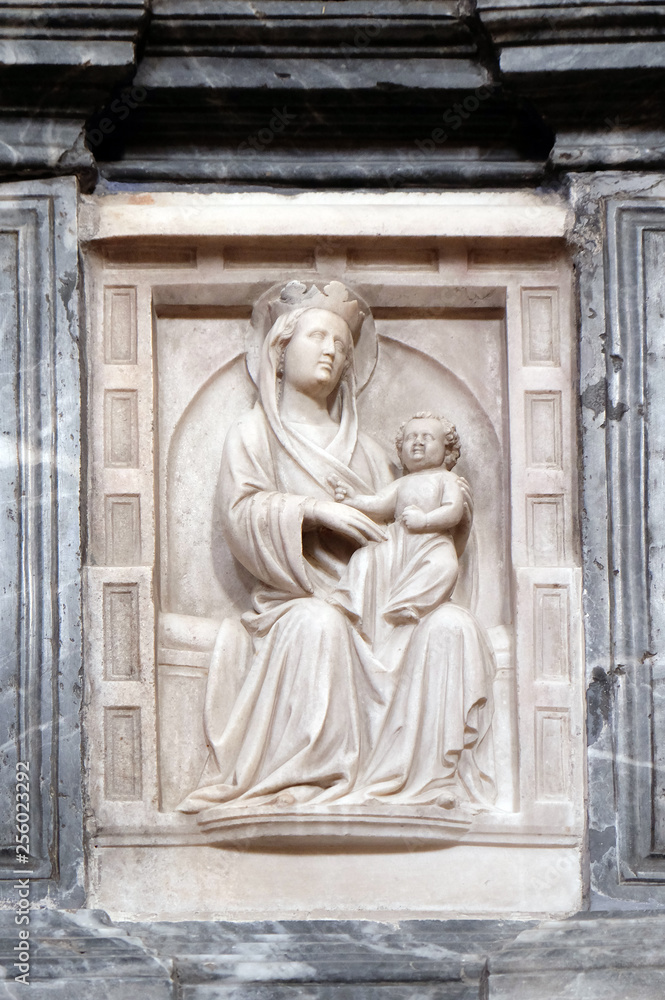 Virgin Mary with baby Jesus, altar in Franciscan church of the Friars Minor in Dubrovnik, Croatia 