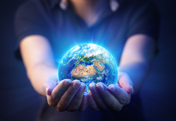 Hands Holding Planet  - Earth Day Concept - 3d Rendering - Europe And Africa elements of this image furnished by NASA