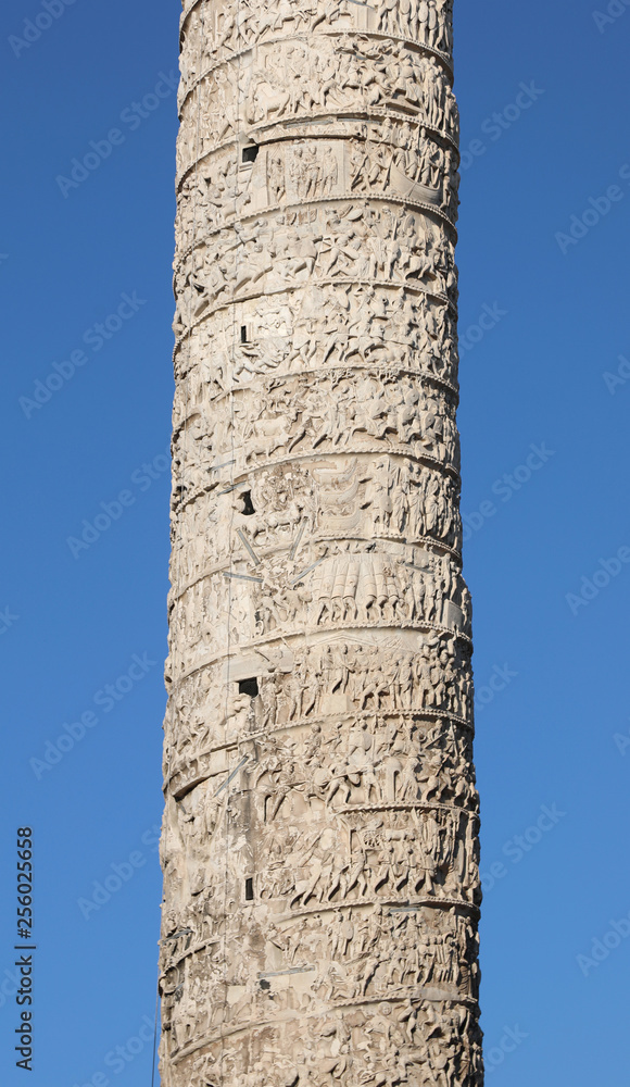 detail of Column of Marcus Aurelius in Rome Italy