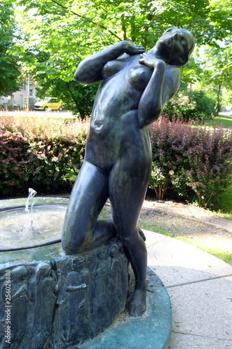 Fountain with a sculpture Elegy on Rokov perivoj in Zagreb  Croatia 