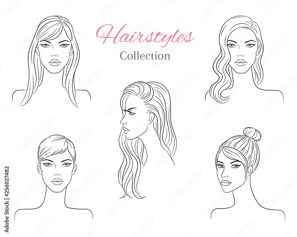 Beautiful young women with fashion trendy hairstyles. vector sketch illustration. Beautiful young women with fashion trendy hairstyles. vector sketch illustration.