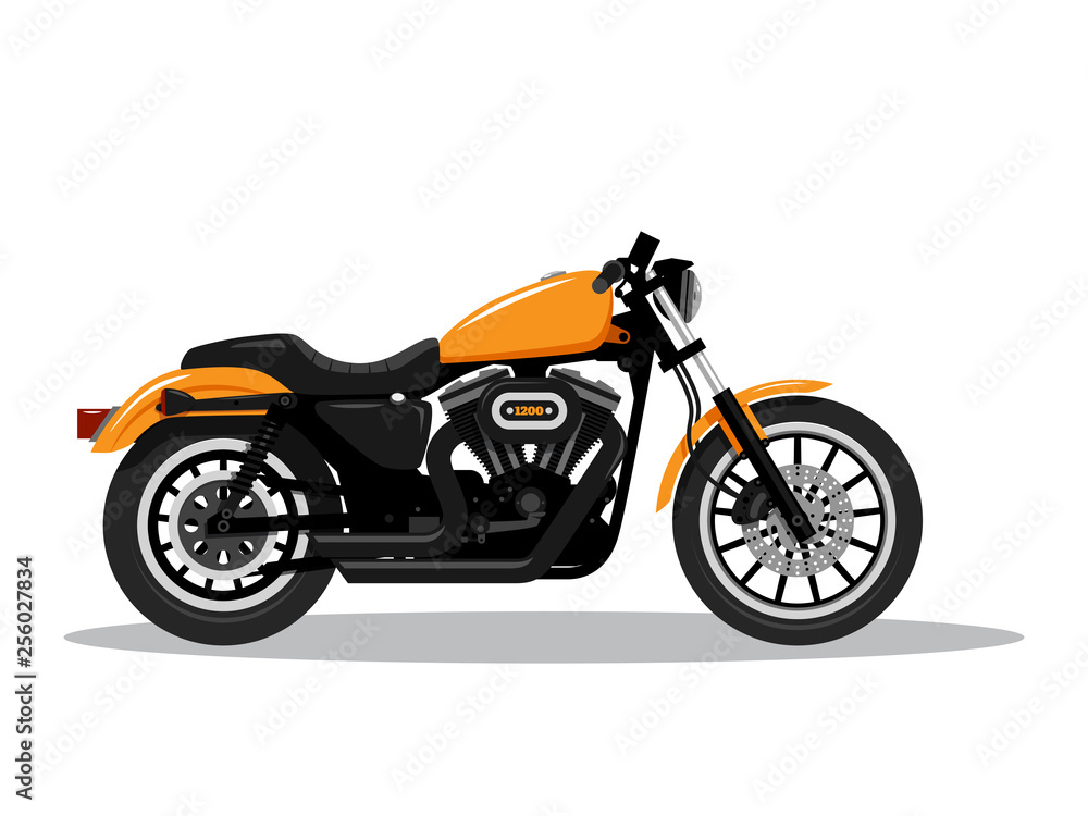 Classic detailed motorcycle in flat style design. Side view. Vector illustration Classic detailed motorcycle in flat style design. Side view. Vector illustration