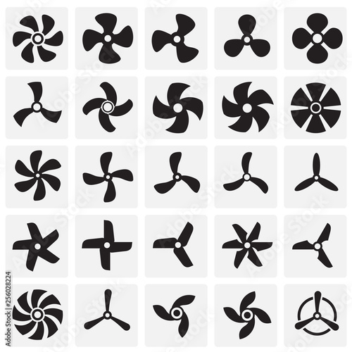 Propeller icons set on squares background for graphic and web design. Simple vector sign. Internet concept symbol for website button or mobile app.