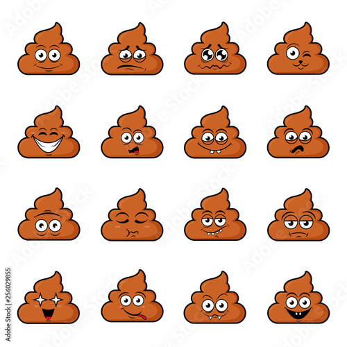 Big set of cute happy smiley poo emotions,vector illustration