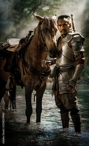 Aisan Thai soldier in armor suit with horse
