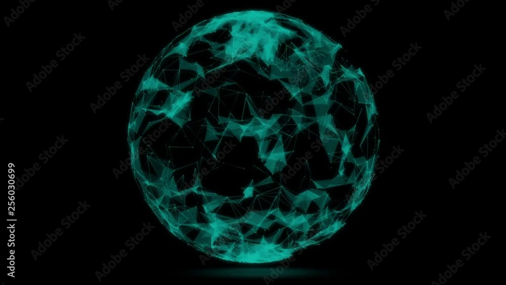 Plexus Sphere rotation. Turquoise & marine colored motion Plexus Sphere rotation. Turquoise & marine colored motion