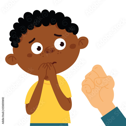 Physical bullying concept. Vector illustration about child abuse, harassment fat and body shaming, racism at school.