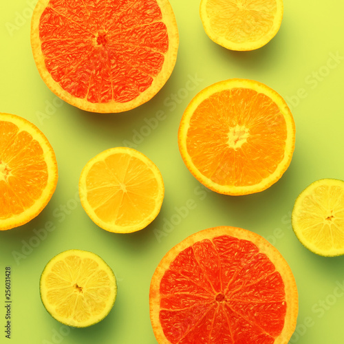 Colorful sliced fruits background