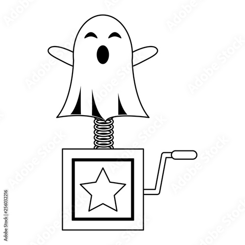 Joke surprise box with ghost in black and white