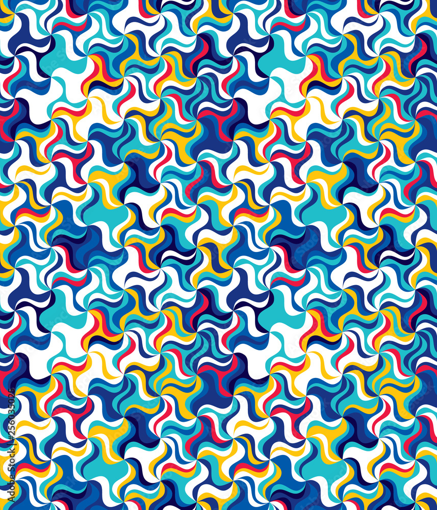 Seamless pattern with rotating figures. Optical illusion of movement of forms in space.