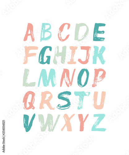 Hand drawn alphabet with brush texture