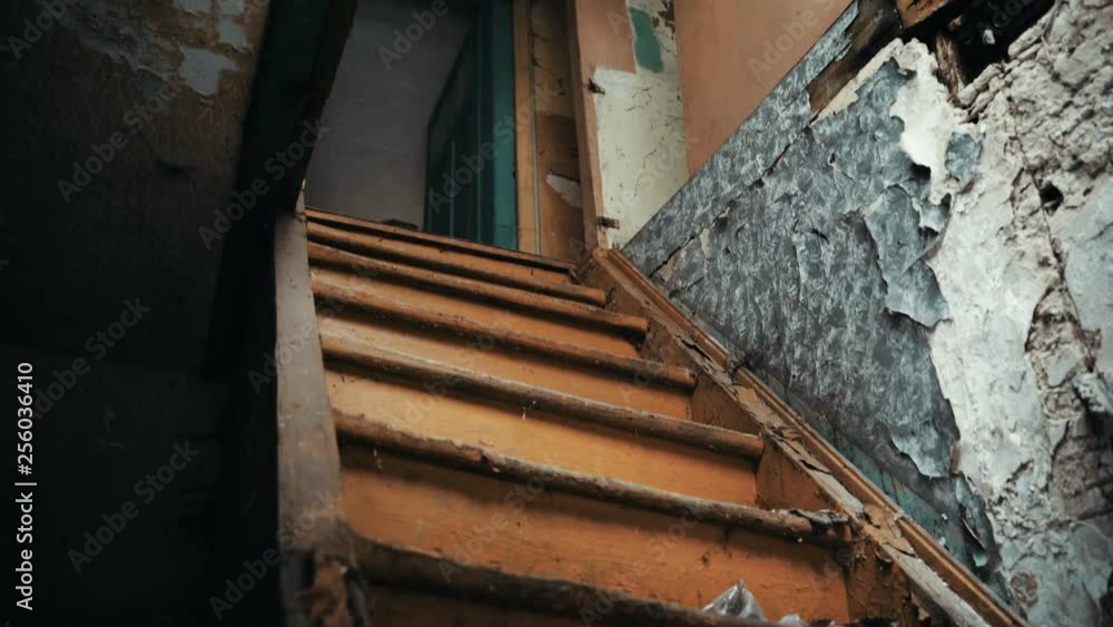 Abandoned, old, ruined house from horror movie in 4k, collapsed staircase Abandoned, old, ruined house from horror movie in 4k, collapsed staircase
