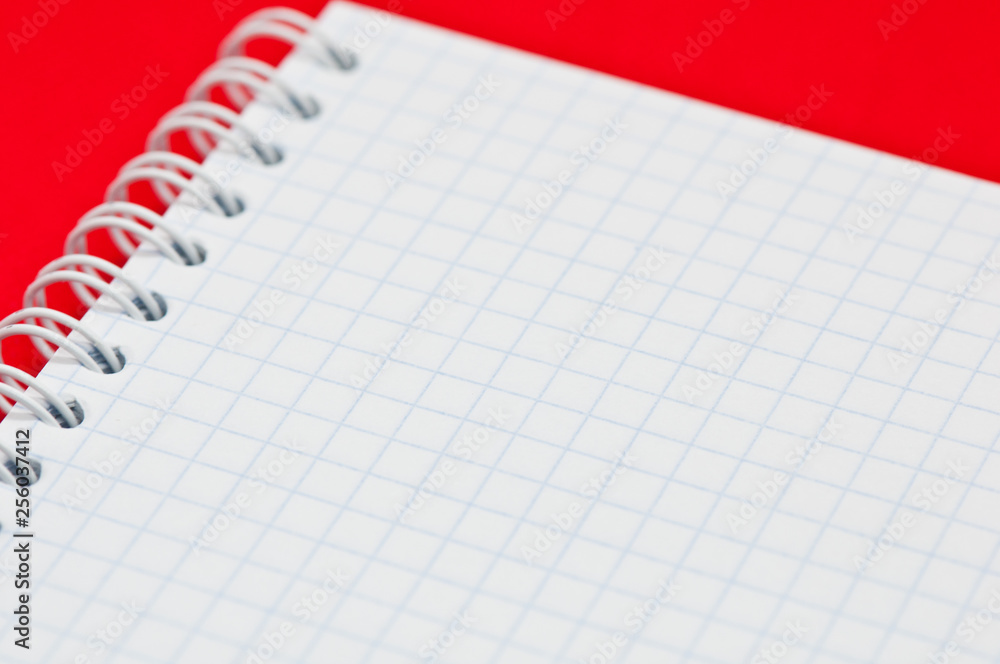 Blank sheet of a notebook (squared), on red background Blank sheet of a notebook (squared), on red background