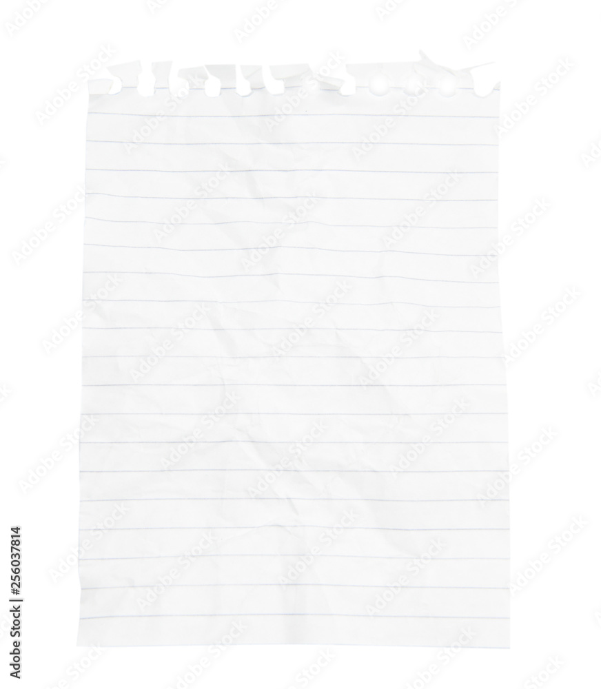 One blank paper sheet of a notepad, isolated on white background One blank paper sheet of a notepad, isolated on white background