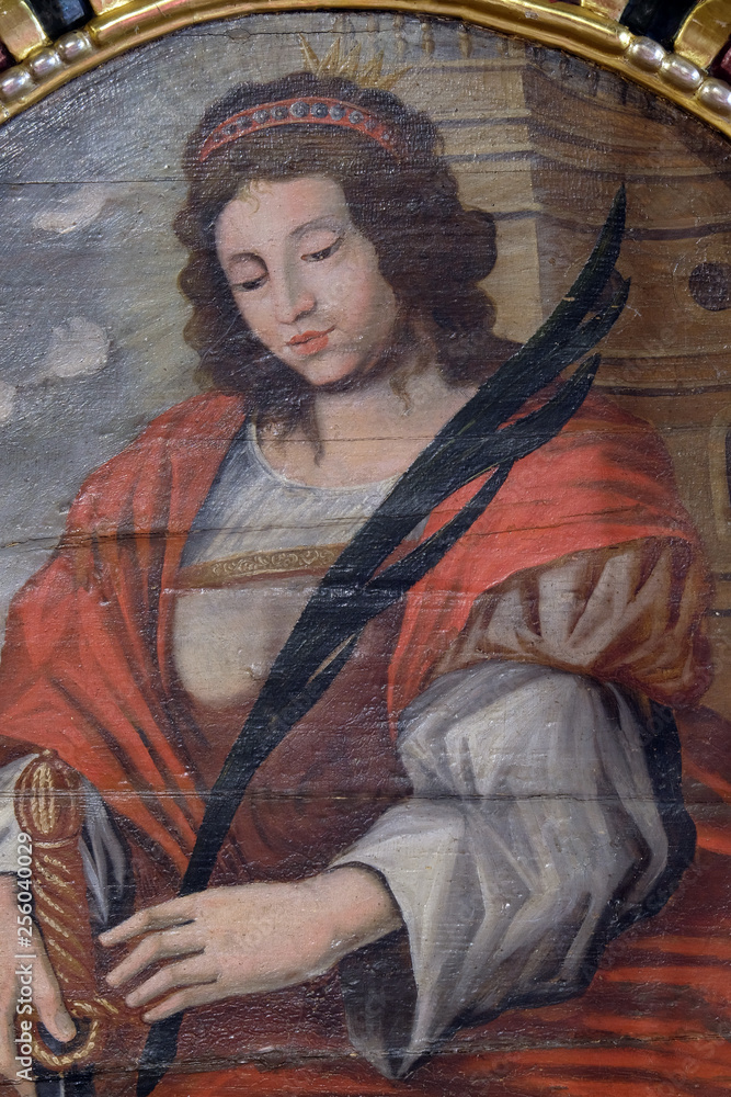 Obraz premium St. Barbara, a virgin and a martyr, a protector of miners and a good death, altarpiece in the Church of the Saint Barbara in Velika Mlaka, Croatia
