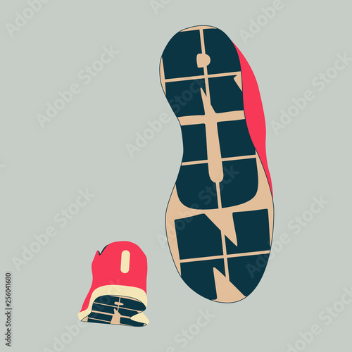 T-shirt graphics, typography. Running, sneakers, sole, run. Vector.