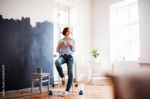 Wallpaper Mural A portrait of young woman painting wall black. A startup of small business. Torontodigital.ca