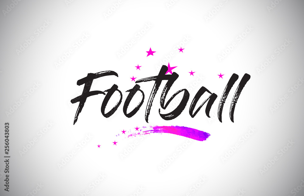 Football Handwritten Word Font with Vibrant Violet Purple Stars and Confetti Vector.