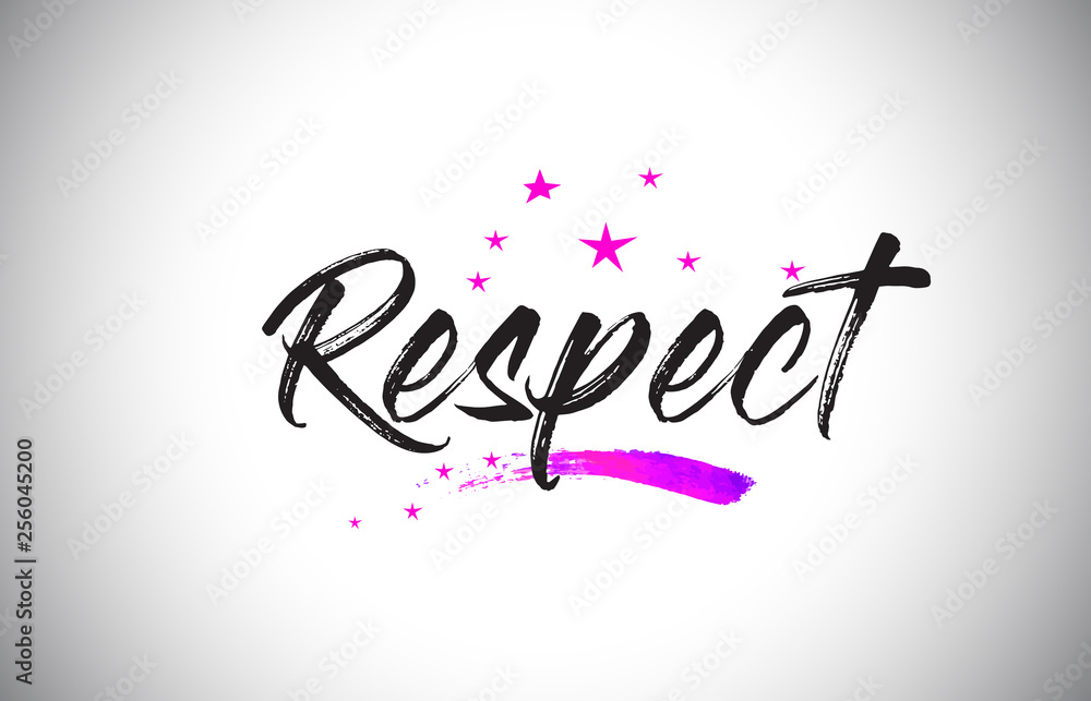 Respect Handwritten Word Font with Vibrant Violet Purple Stars and Confetti Vector.