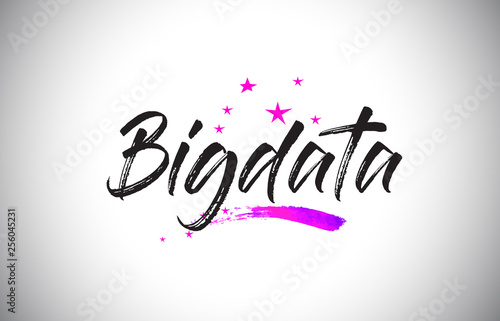 Bigdata Handwritten Word Font with Vibrant Violet Purple Stars and Confetti Vector.