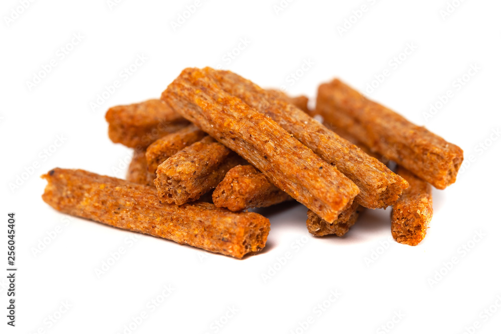 Croutons of toasted bread on white background Croutons of toasted bread on white background