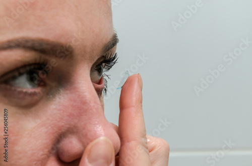 Woman wearing contact lenses for vision correction