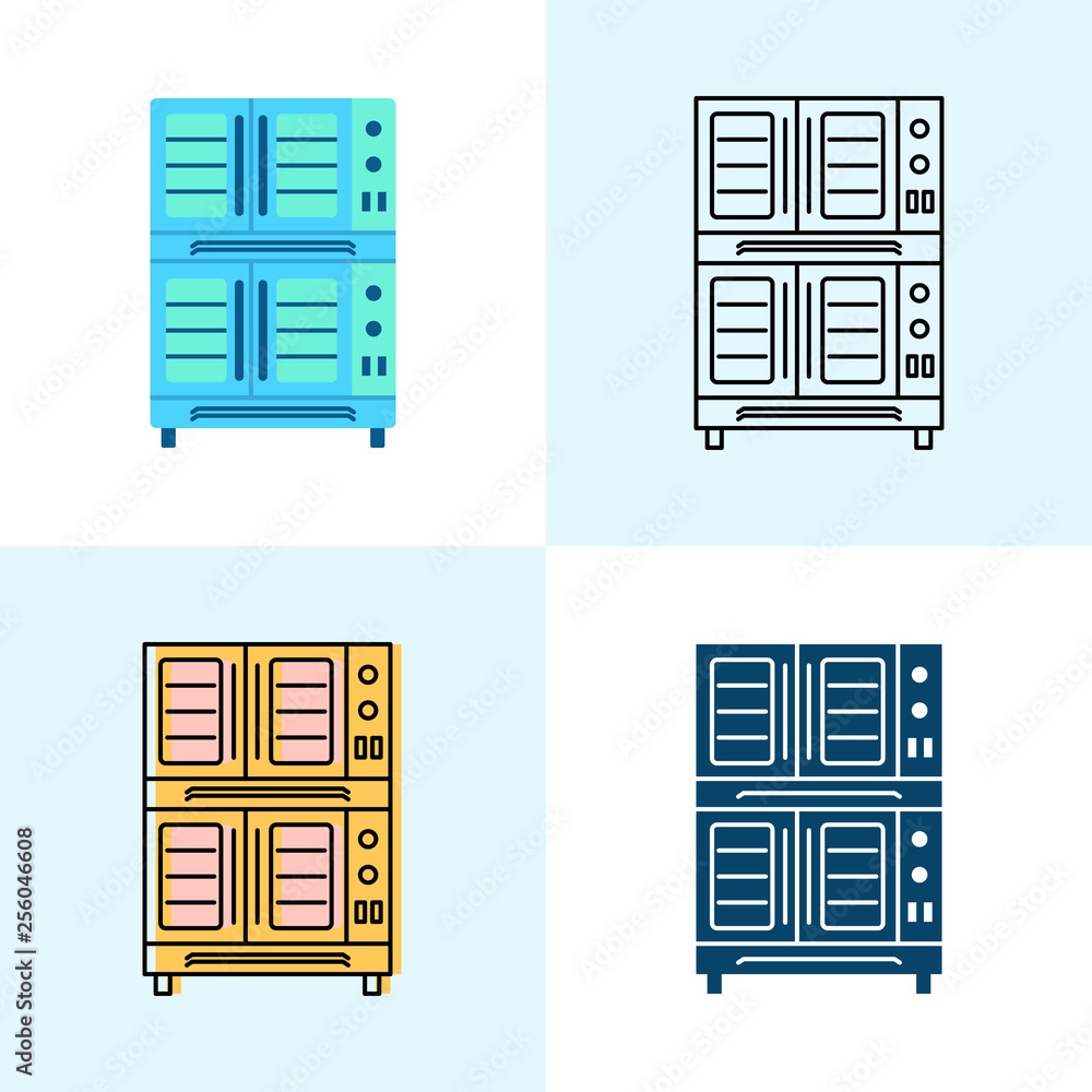 Double deck convection oven icon set in flat and line styles Double deck convection oven icon set in flat and line styles