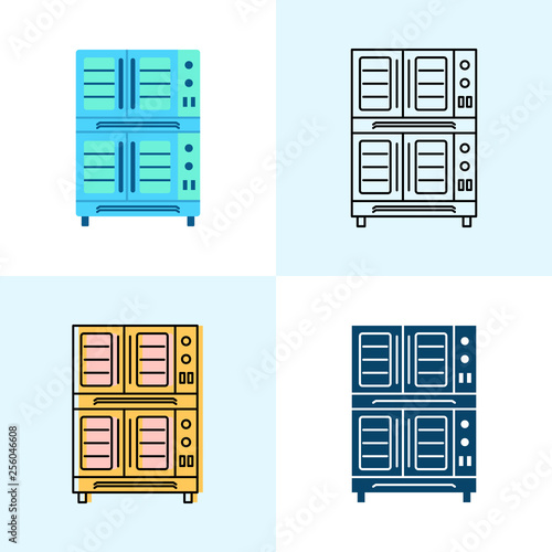 Double deck convection oven icon set in flat and line styles