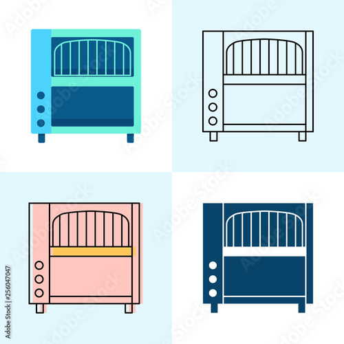 Conveyor toaster icon set in flat and line styles