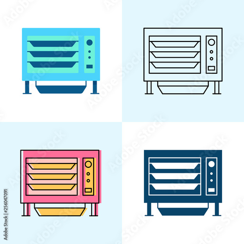 Countertop steamer icon set in flat and line styles