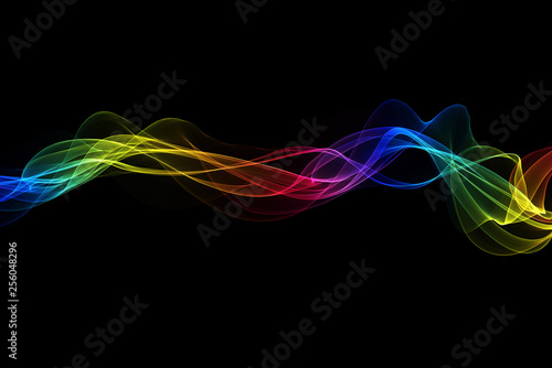 abstract colorful raibow wavy smoke flame over black background