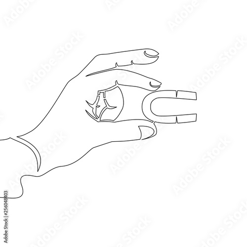 Continuous one line Hand holding magnet concept