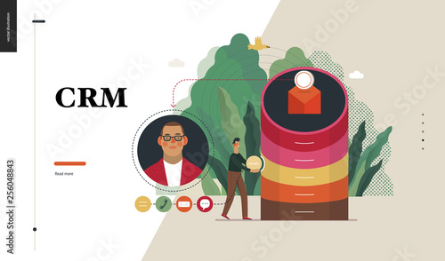 Technology 2 - CRM Customer Relationship Management - modern flat vector concept digital illustration of data collecting from user and providing result data. Creative landing web page design template
