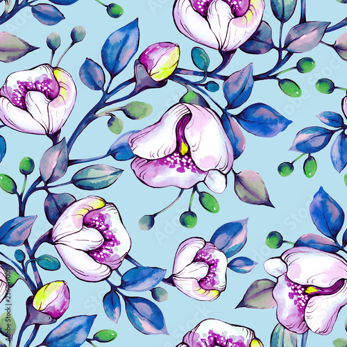 Seamless floral pattern. Watercolor and graphics.
