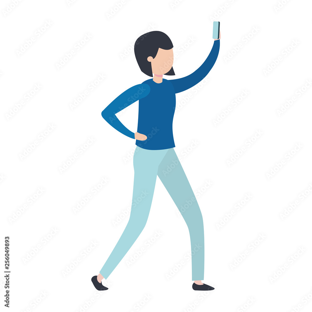 young woman with smartphone avatar character young woman with smartphone avatar character