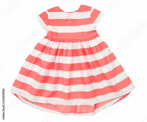 Cotton striped summer girl's dress isolated.